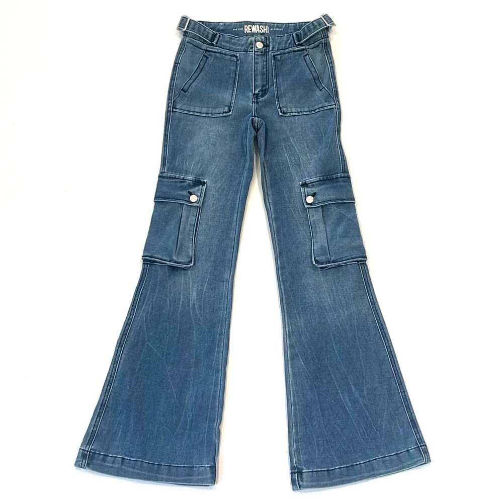 rewash low rise cargo jeans w/ slight flare